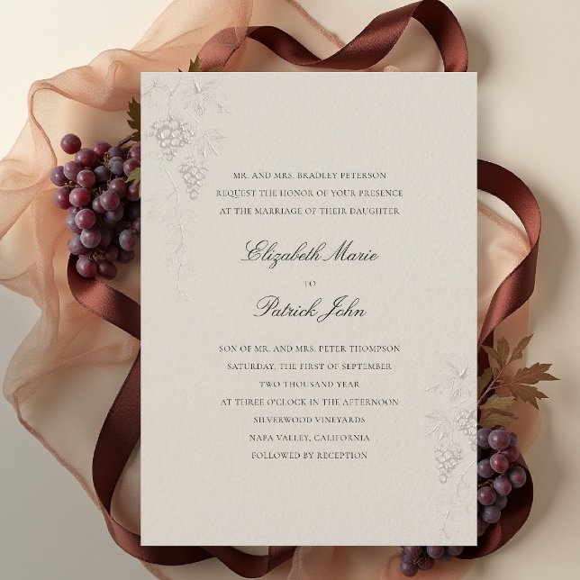 Falle Weingut Winzerei Moderne Klassik Weizen Hoch Einladung (fall vineyard wedding invitation winery grapevine formal modern classic black tie wheat beige)
