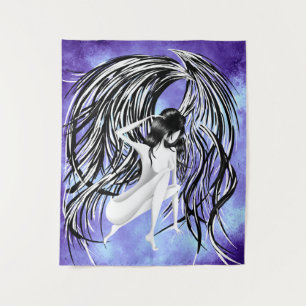 Fallen Angel blauer Monochrom Wandteppich