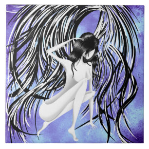 Fallen Angel Blue Monochrome Fliese