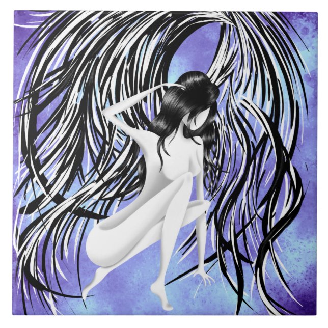 Fallen Angel Blue Monochrome Fliese (Vorderseite)