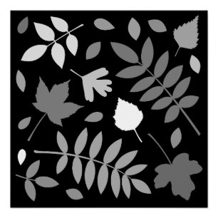 Fallen Blätter Design Grays White Black Poster