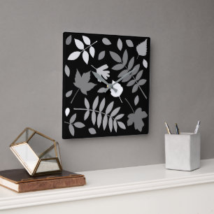 Fallen Blätter Design Grays White Black Quadratische Wanduhr