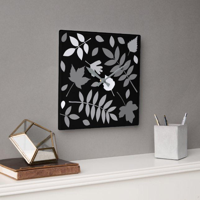 Fallen Blätter Design Grays White Black Quadratische Wanduhr (Büro)