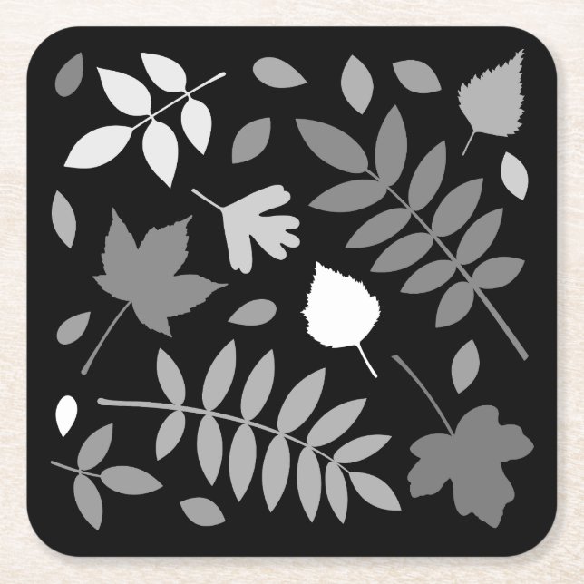 Fallen Blätter Design Grays White Black Rechteckiger Pappuntersetzer (Vorderseite)