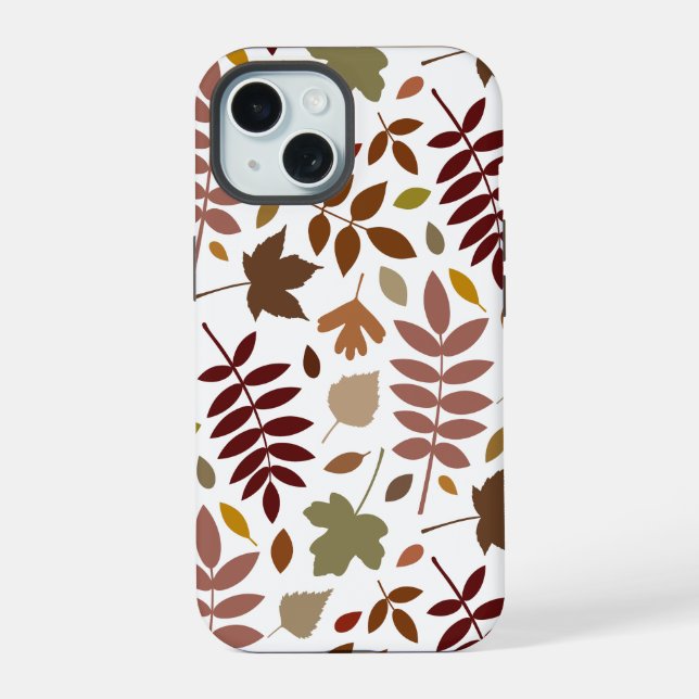 Fallen Blätter Muster Herbstfarben auf Weiß iPhone 15 Hülle (Rückseite)