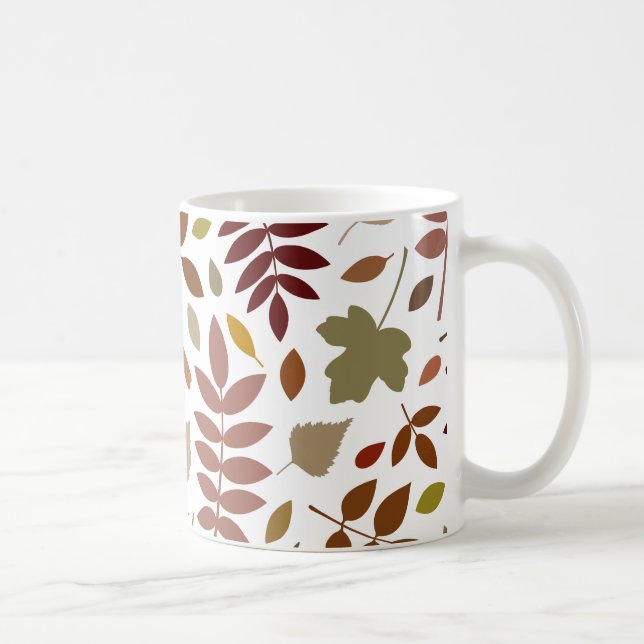 Fallen Blätter Muster Herbstfarben auf Weiß Kaffeetasse (Rechts)