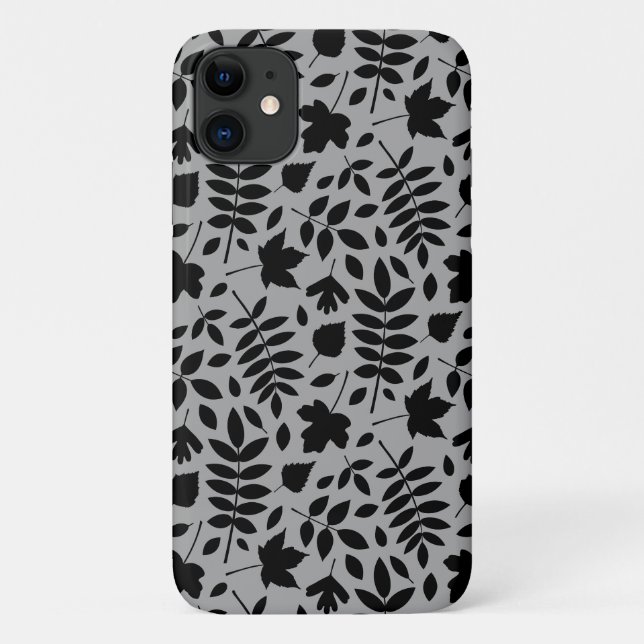 Fallen Blätter Muster Schwarz auf Grau Case-Mate iPhone Hülle (Rückseite)