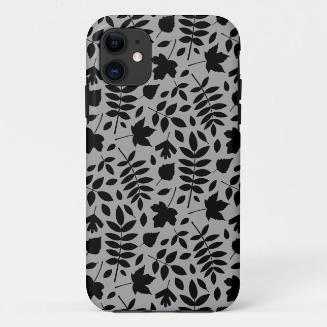 Fallen Blätter Muster Schwarz auf Grau Case-Mate iPhone Hülle (Rückseite)