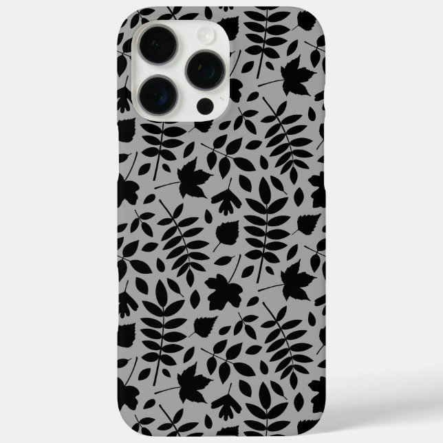 Fallen Blätter Muster Schwarz auf Grau Case-Mate iPhone Hülle (Rückseite)