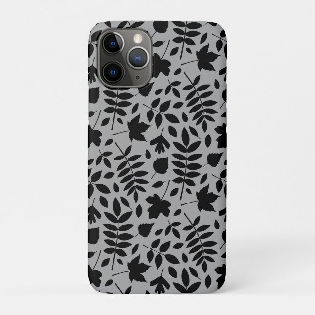Fallen Blätter Muster Schwarz auf Grau Case-Mate iPhone Hülle (Rückseite)