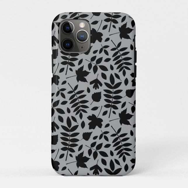 Fallen Blätter Muster Schwarz auf Grau Case-Mate iPhone Hülle (Rückseite)