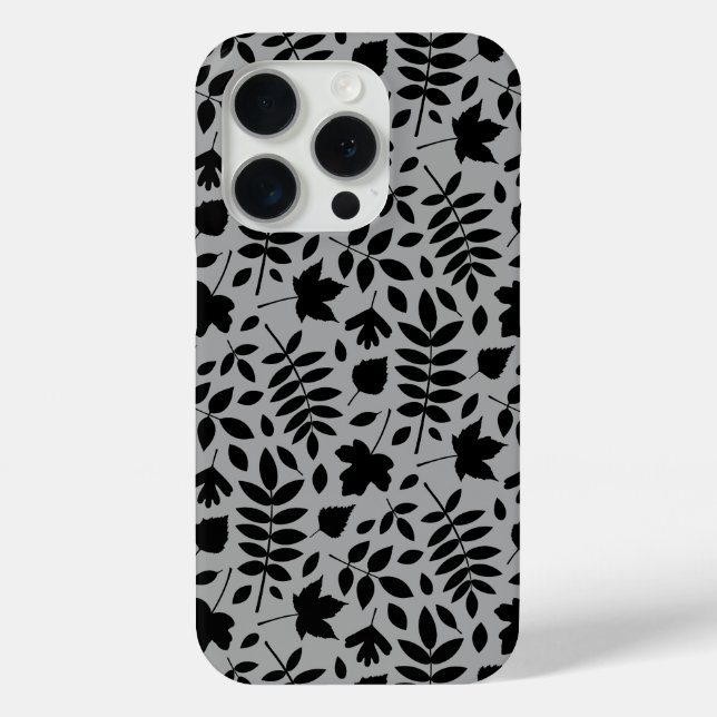 Fallen Blätter Muster Schwarz auf Grau Case-Mate iPhone Hülle (Rückseite)