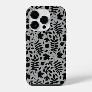 Fallen Blätter Muster Schwarz auf Grau iPhone 14 Pro Hülle