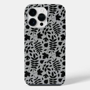 Fallen Blätter Muster Schwarz auf Grau iPhone 14 Pro Max Hülle