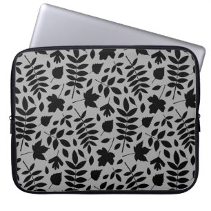 Fallen Blätter Muster Schwarz auf Grau Laptopschutzhülle