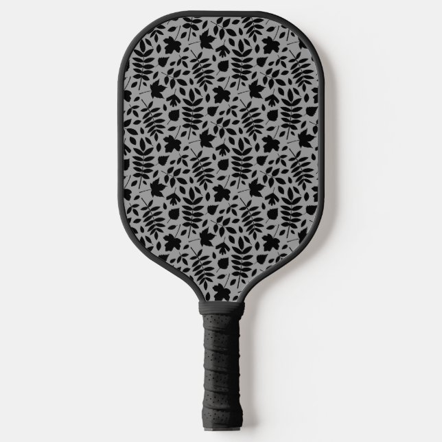 Fallen Blätter Muster Schwarz auf Grau Pickleball Schläger (Vorderseite)