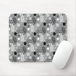 Fallen Blätter Rpt Muster Monochrome auf Grau Mousepad