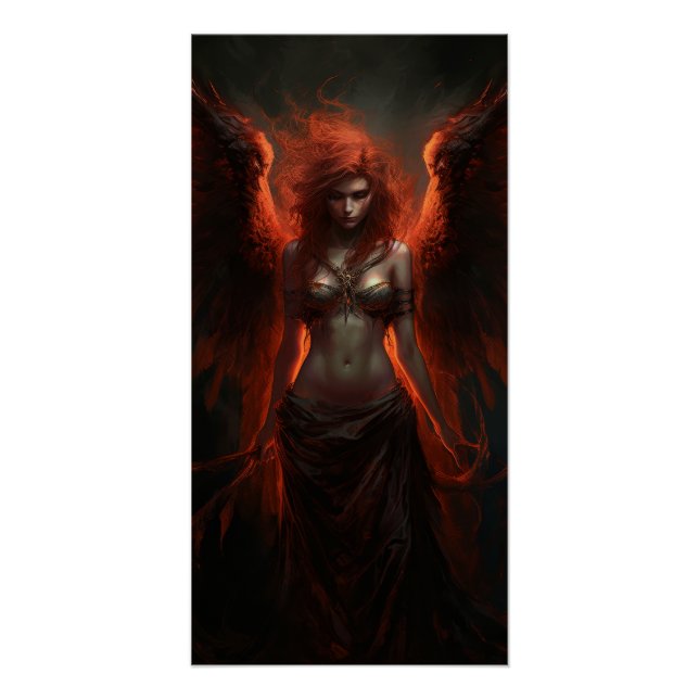 Fallen Fire Angel – Dark Fantasy Poster Art (Vorderseite)