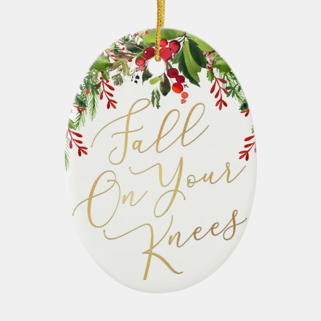 Fallen Sie auf Ihre Knie Religiöse Oval Weihnachts Keramik Ornament (Vorne)