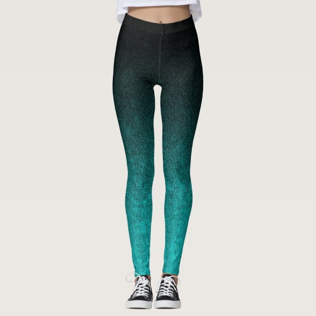Fallen von Aqua und Schwarzer Glitzer Gradient Leggings (Vorderseite)