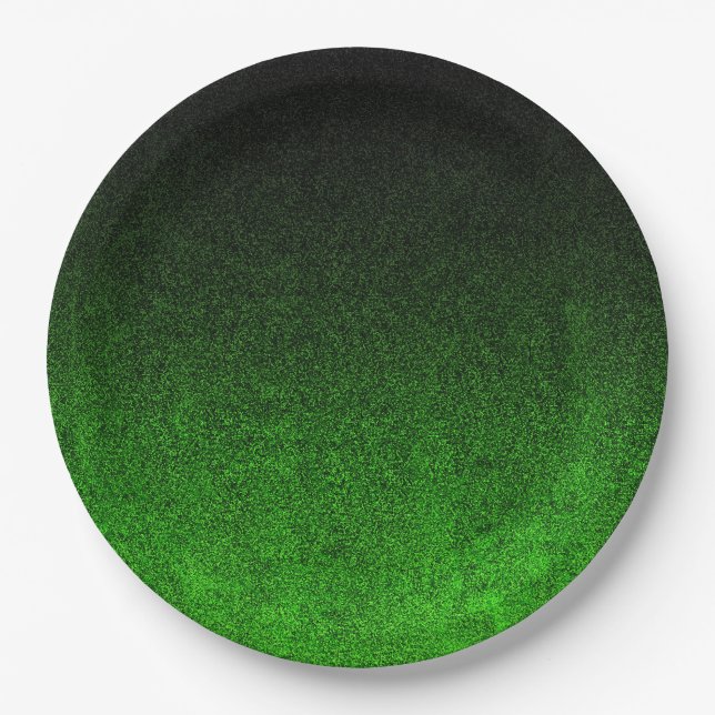 Fallen von Grün und Schwarz Glitzer Gradient Pappteller (Vorderseite)
