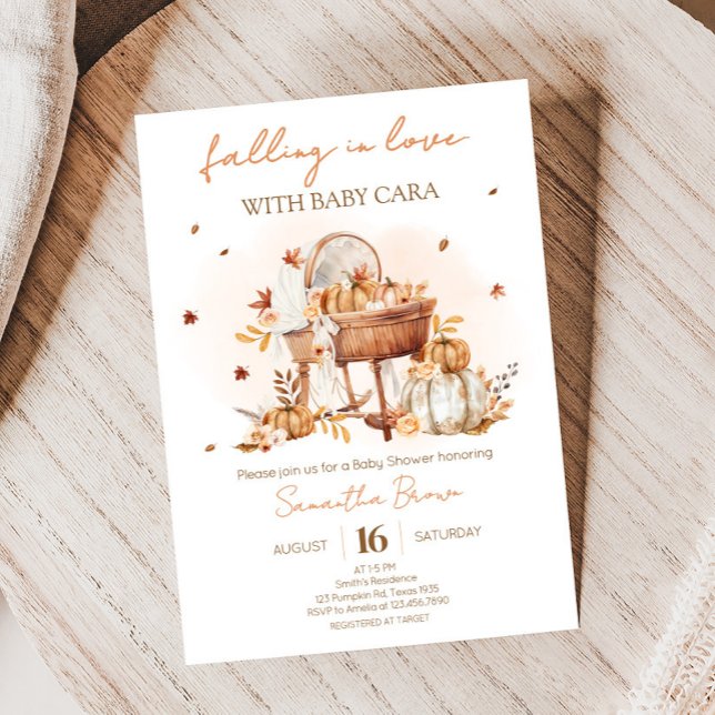 Fallend in der Liebe Autumn Pumpkin Baby Shower Einladung (Autumn Pumpkin Falling in Love Baby Shower Invitation)