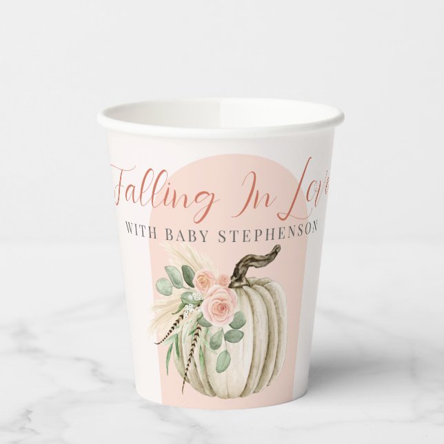 Fallend in Liebe Baby Dusche Pink Arch Kürbis Pappbecher (Links)