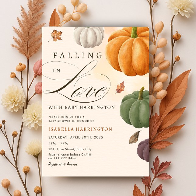 Fallend in Liebe Fall Pumpkin Baby Dusche Einladung (Falling in Love Fall Pumpkin Baby Shower Invitation)