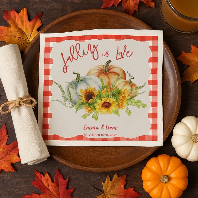 Fallend in Liebe Pumpkin Sonnenblumen Hochzeit im  Serviette (Falling in Love Pumpkin Sunflower Fall Wedding Napkins)