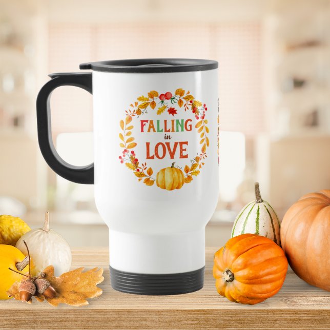 Fallend in Liebe Wreath Autumn Leaves Pumpkin verl Reisebecher (Falling in Love Wreath Autumn Leaves Pumpkin Travel Mug)