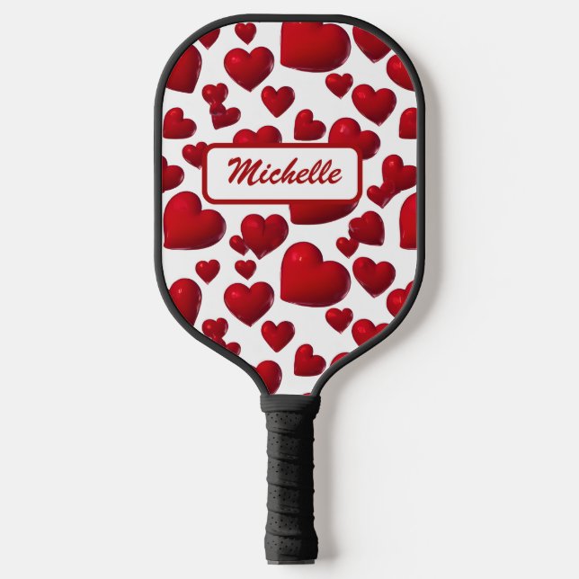 Fallend Red Hearts Valentine Muster Pickleball Schläger (Vorderseite)