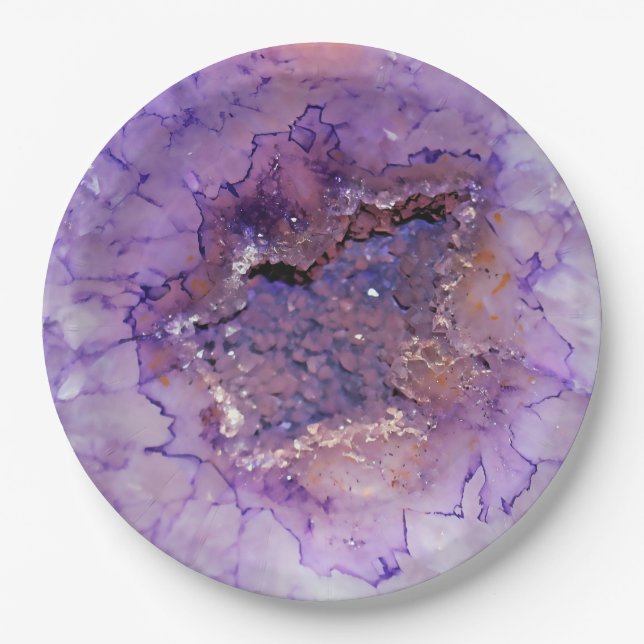 Fallende Amethyst-Geode Pappteller (Vorderseite)