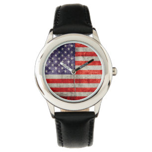Fallende antike amerikanische Flagge Armbanduhr