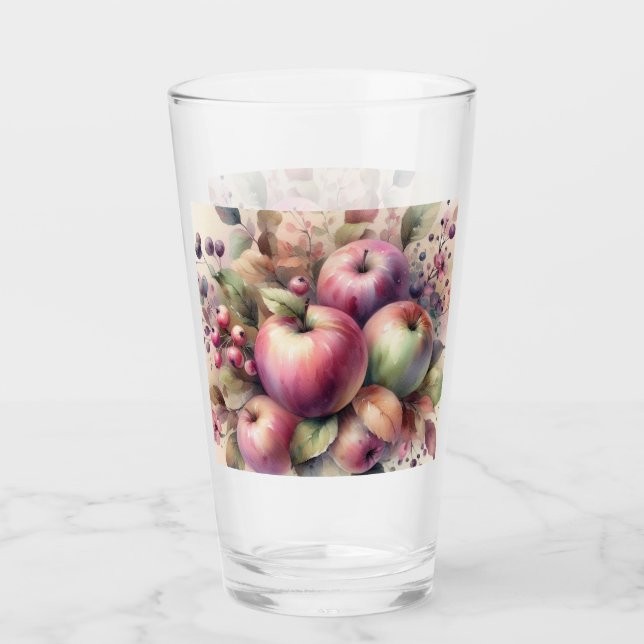 fallende Äpfel in Pastellfarben Aquarellmalerei Glas (Vorderseite)