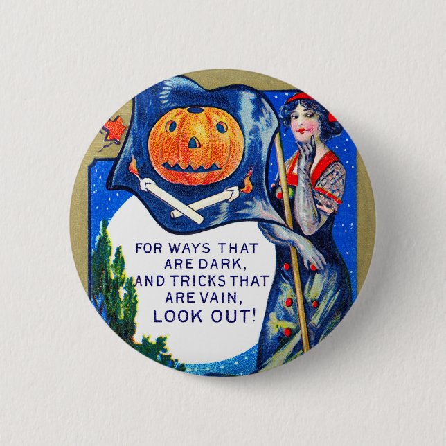 Fallende Ausblicke Halloween-Zeit Button (Vorderseite)