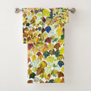 Fallende Blätter Aquarellmuster Golden Badhandtuch Set