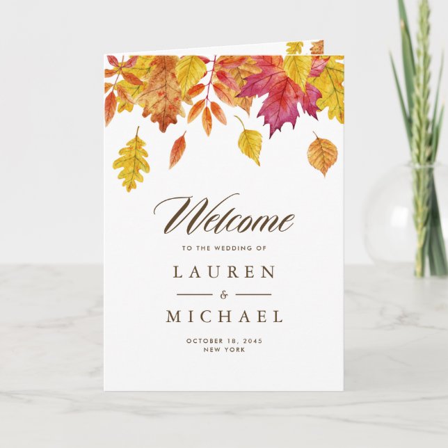 Fallende Blätter Garland Herbsthochzettel Programm (Vorderseite)