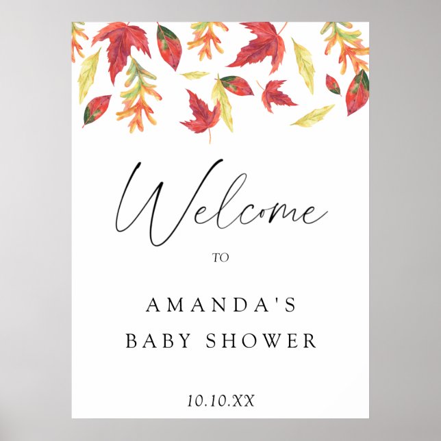 Fallende Blätter Herbst Begrüßung Babydusche Party Poster (Vorne)
