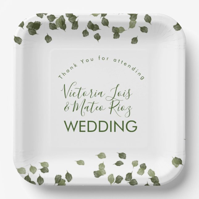 Fallende Blätter Herbst Grüne Danke Pappteller (Vorderseite)