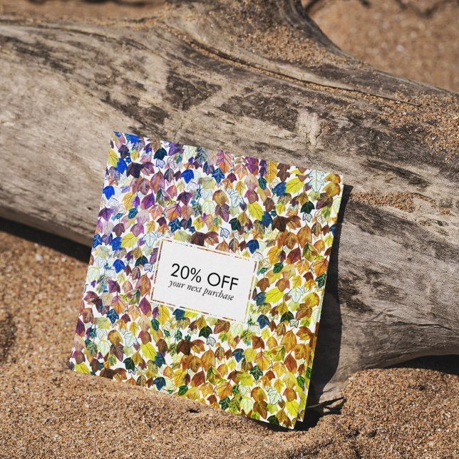 Fallende Blätter illustrierte Aquarellfarben farbi Rabattkarte (Von Creator hochgeladen)