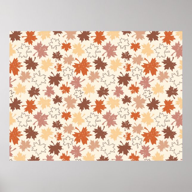 Fallende Blätter im natürlichen Erdherbstdesign Poster (Vorne)