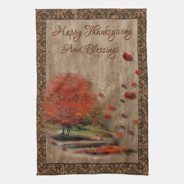 Fallende Blätter Landschaft Geschirrtuch (Vertikal)