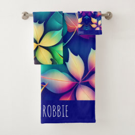 Fallende Blätter Violet Gradient Rainbow Pattern Badhandtuch Set