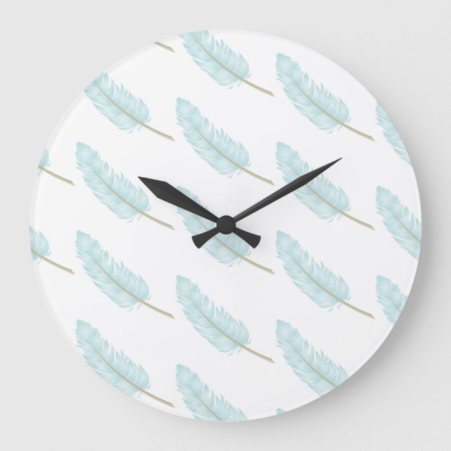 Fallende blaue Federmuster Moderne Große Wanduhr (Vorderseite)