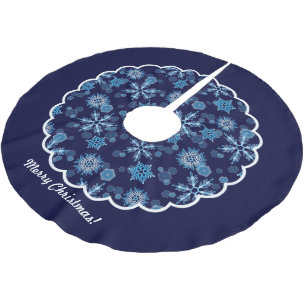 Fallende blaue Schneeflocken Muster skallopiert Polyester Weihnachtsbaumdecke