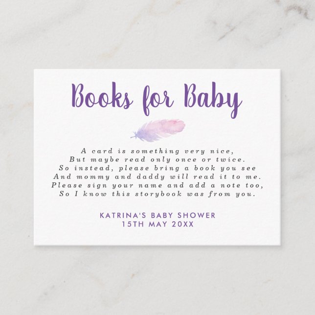 Fallende Boho Feathers Books für Babyfütterung Begleitkarte (Vorderseite)