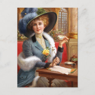 Fallende Buchstaben und Tee Postkarte