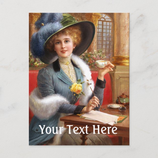 Fallende Buchstaben und Tee Postkarte (Vorderseite)