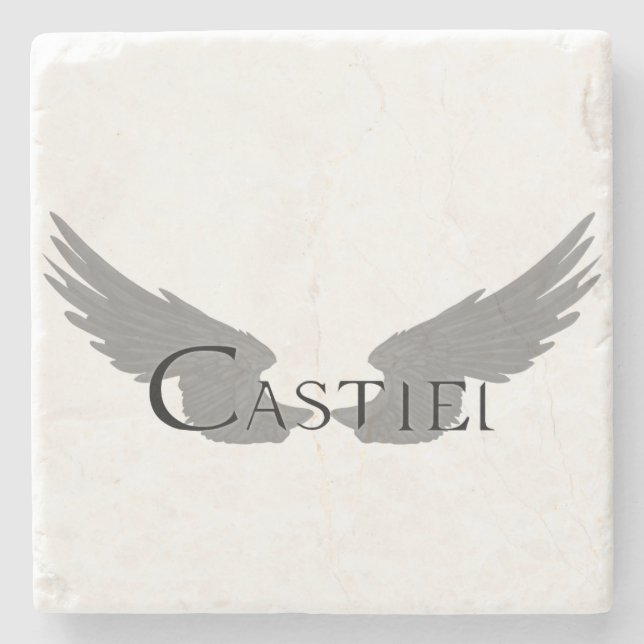 Fallende Castiel mit Flügeln schwarz Steinuntersetzer (Vorderseite)