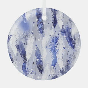 Fallende Federn: Aquarellblaues Muster. Ornament Aus Glas